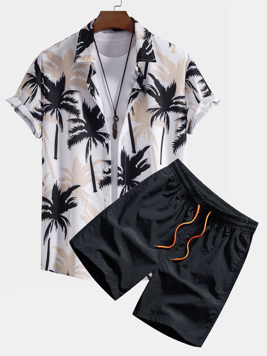 Hemd mit Palmen-Print und Badehose mit Knopfleiste
