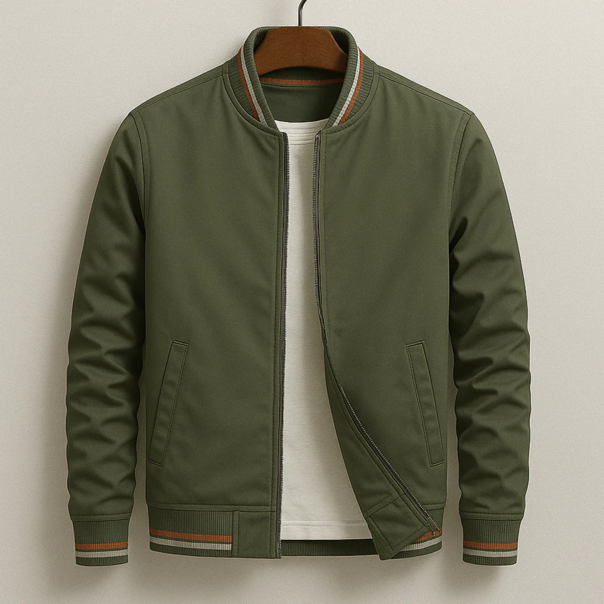 Maelisio Eleganter Bomber-Blouson mit Streifen - Grün