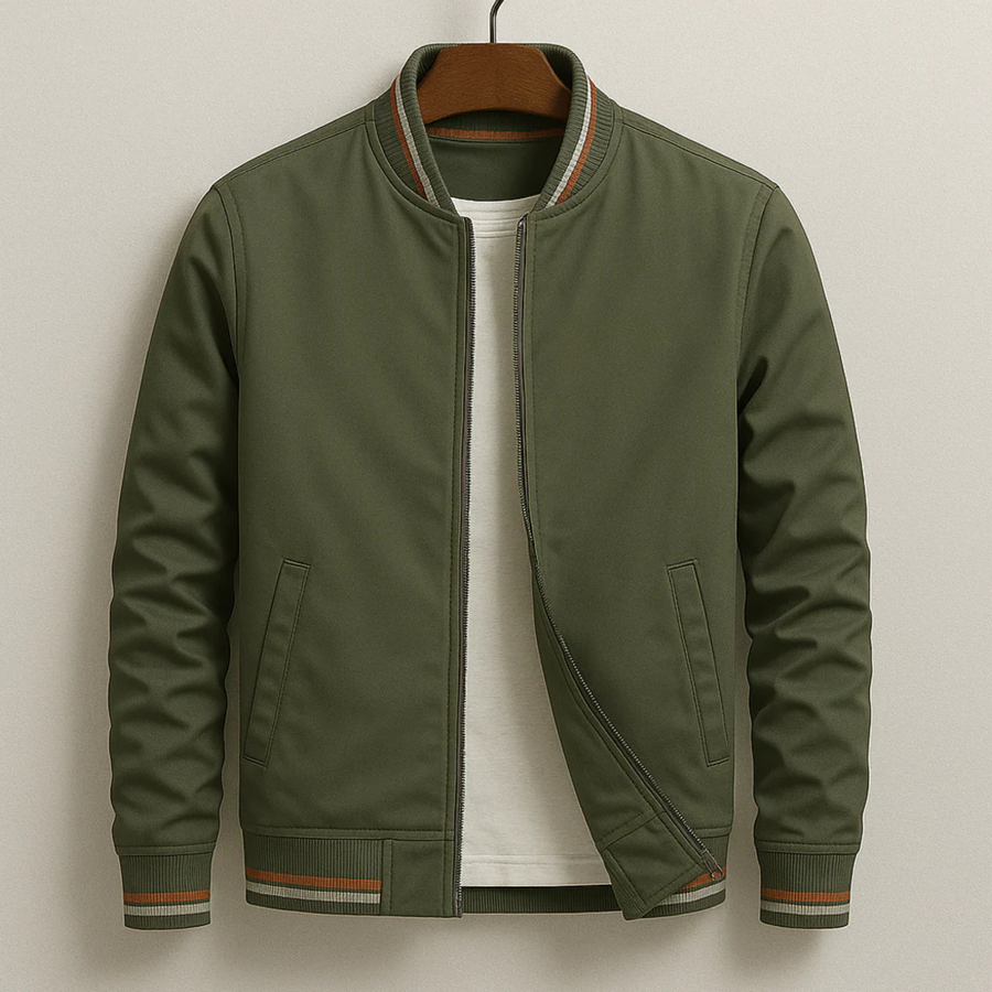 Maelisio Lightweight Striped Varsity Bomber Jacket - Green