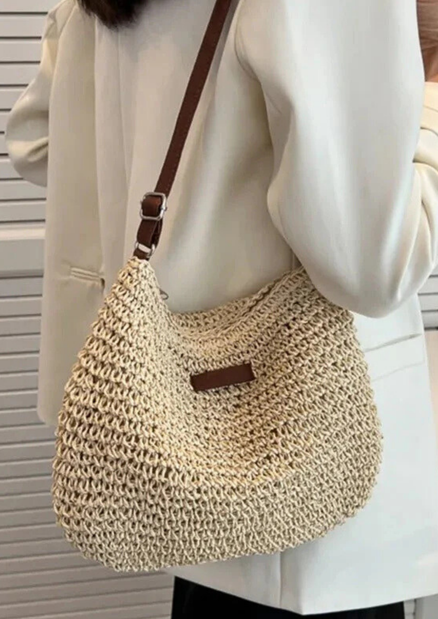 Eryln Straw Shoulder Bag in Beige