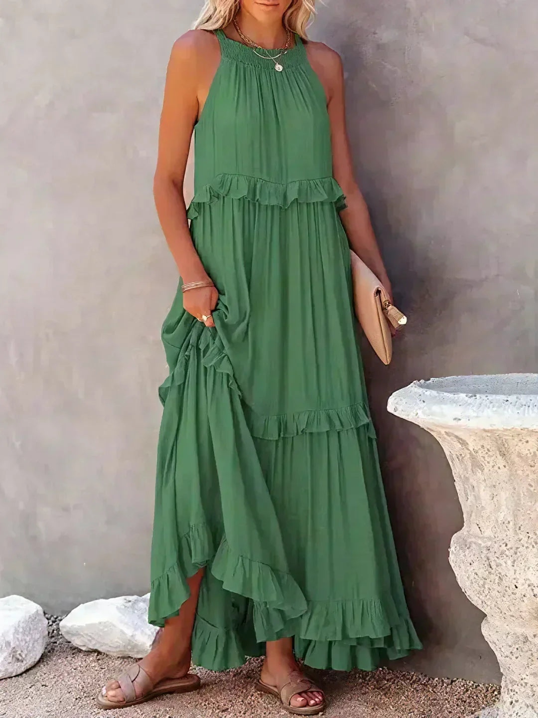 Sarah | Maxikleid mit Rüschen und Halterneck