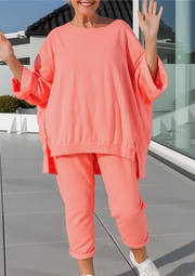 Rani Loungewear-Set mit Pullover-Top und verkürzter Hose - Rosa