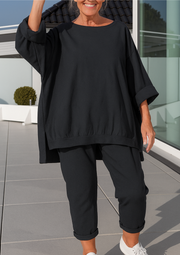 Rani Loungewear-Set mit Pullover-Top und verkürzter Hose - Schwarz