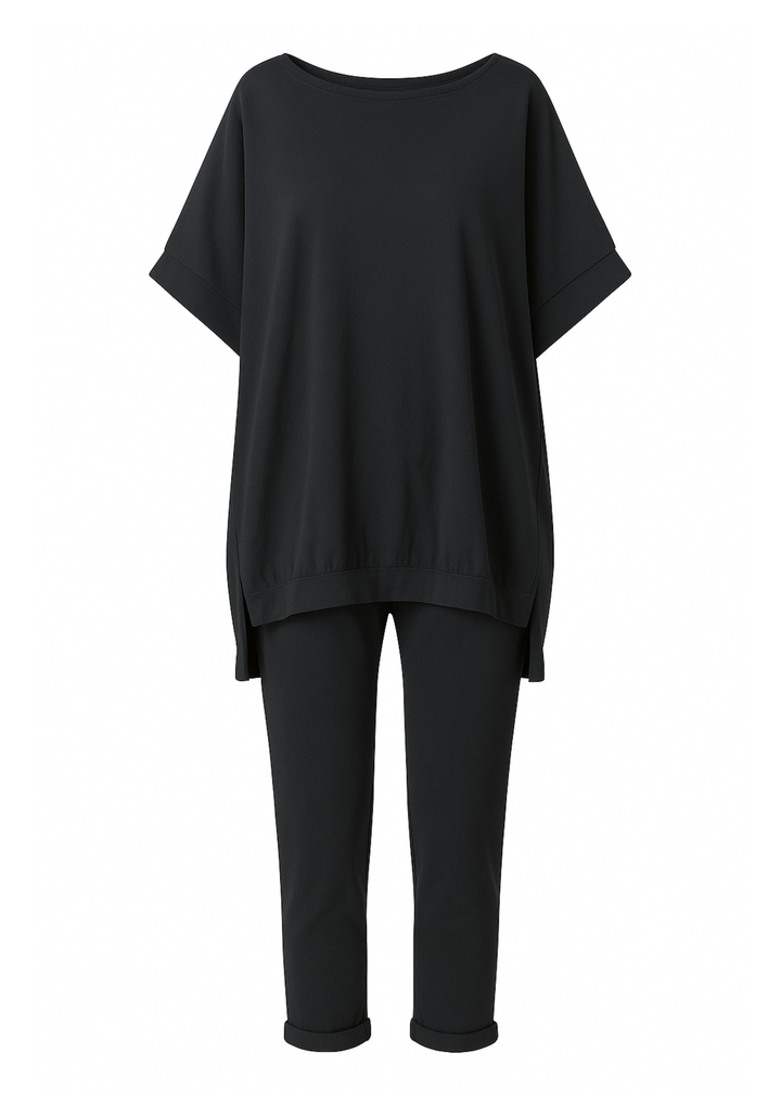 Rani Loungewear-Set mit Pullover-Top und verkürzter Hose - Schwarz