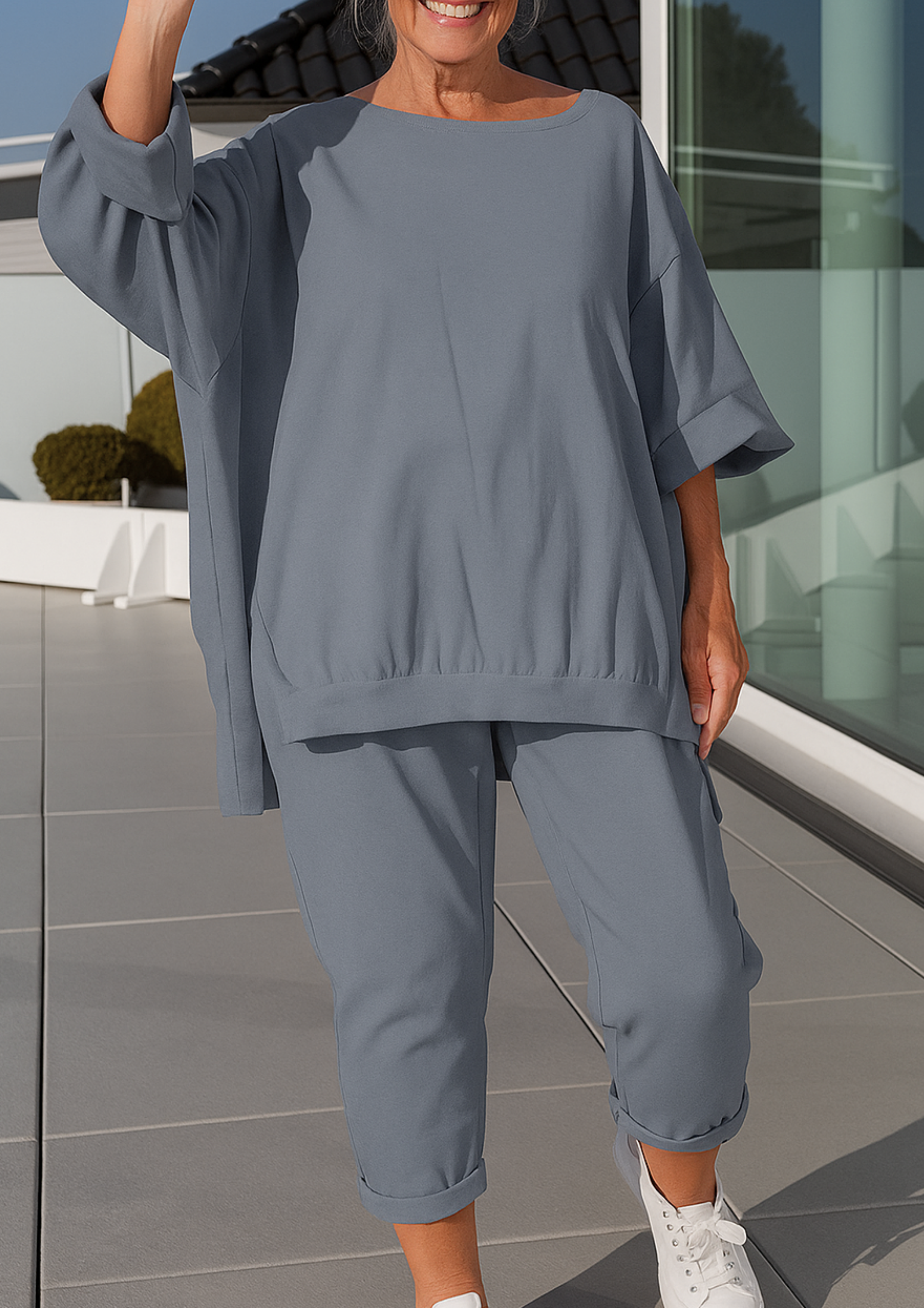 Rani Loungewear-Set mit Pullover-Top und verkürzter Hose - Grau