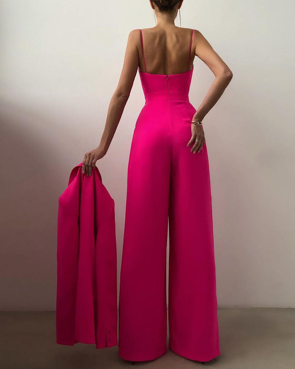 Rebecca – Overall mit geradem Bein, hoher Taille und feinen Trägern