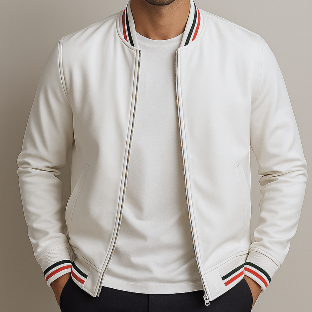 Maelisio Eleganter Bomber-Blouson mit Streifen - Weiß