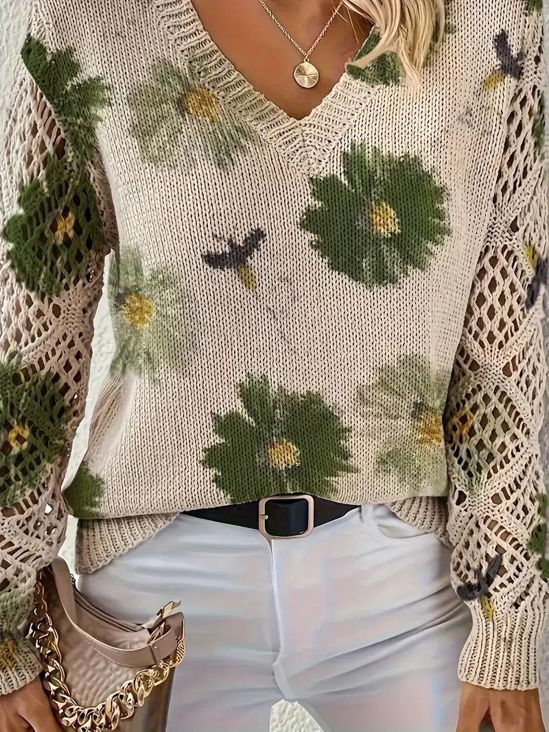 Rayuela Eleganter Pullover mit Blumendessin | Grün