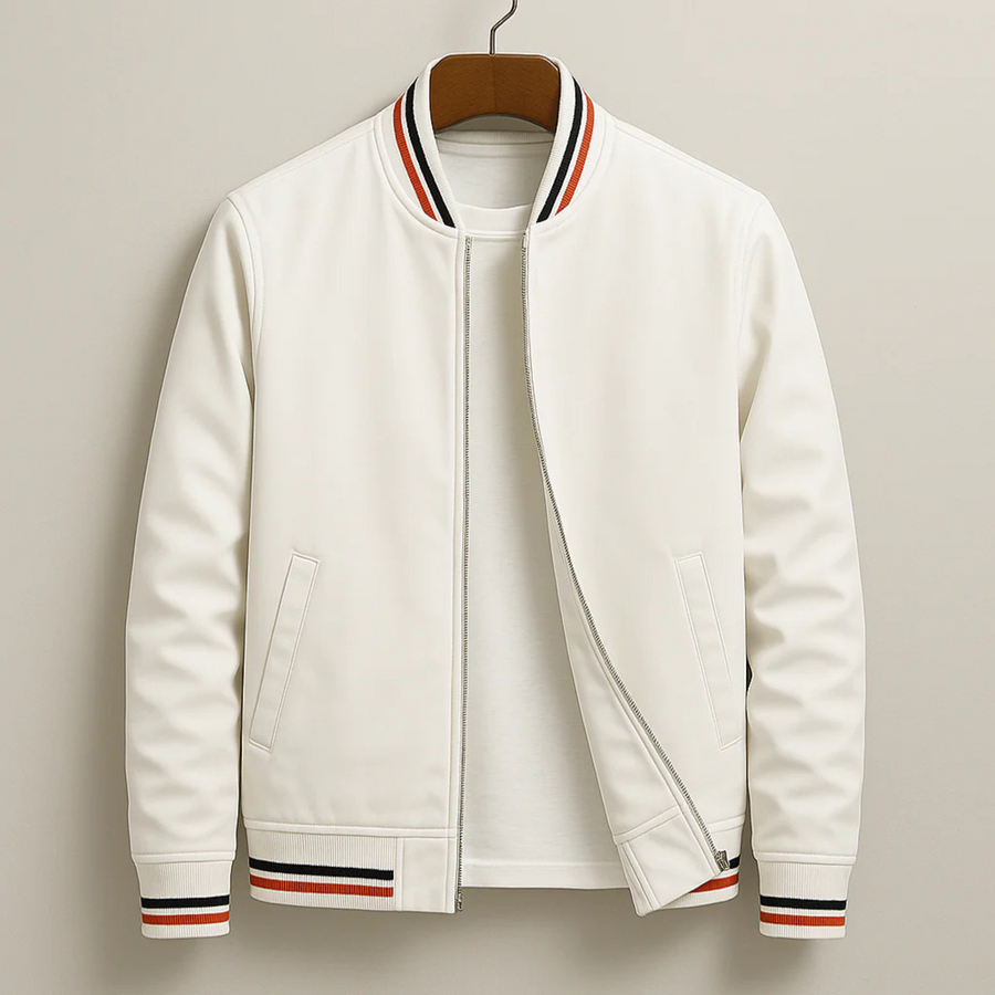 Maelisio Lightweight Striped Varsity Bomber Jacket - White