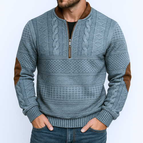 Adrian Strickpullover mit Reißverschlussdetail - Blau