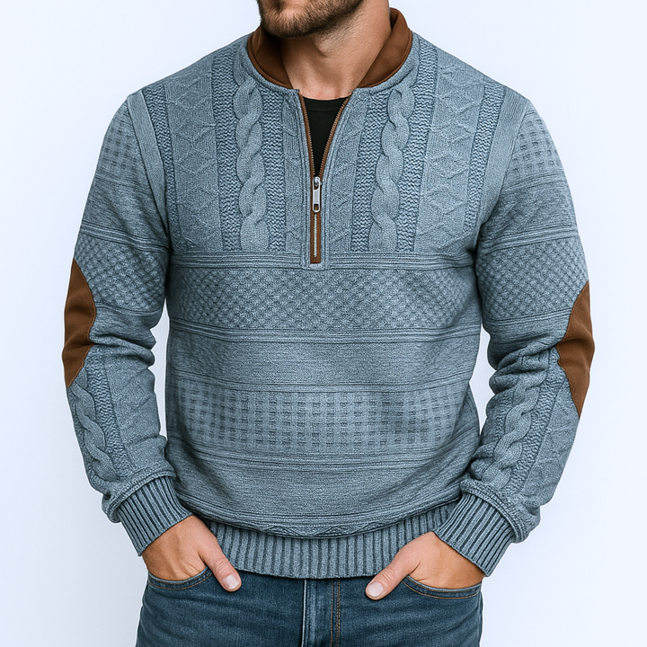 Adrian Strickpullover mit Reißverschlussdetail - Blau