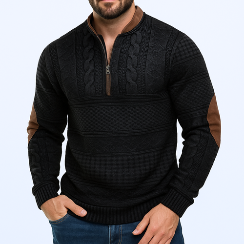 Adrian Strickpullover mit Reißverschlussdetail - Schwarz
