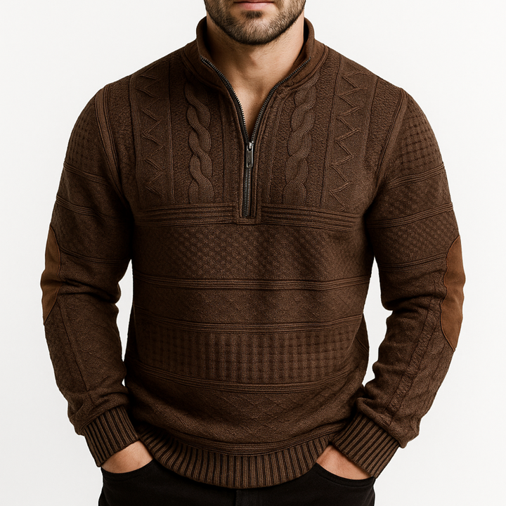 Adrian Strickpullover mit Reißverschlussdetail - Braun