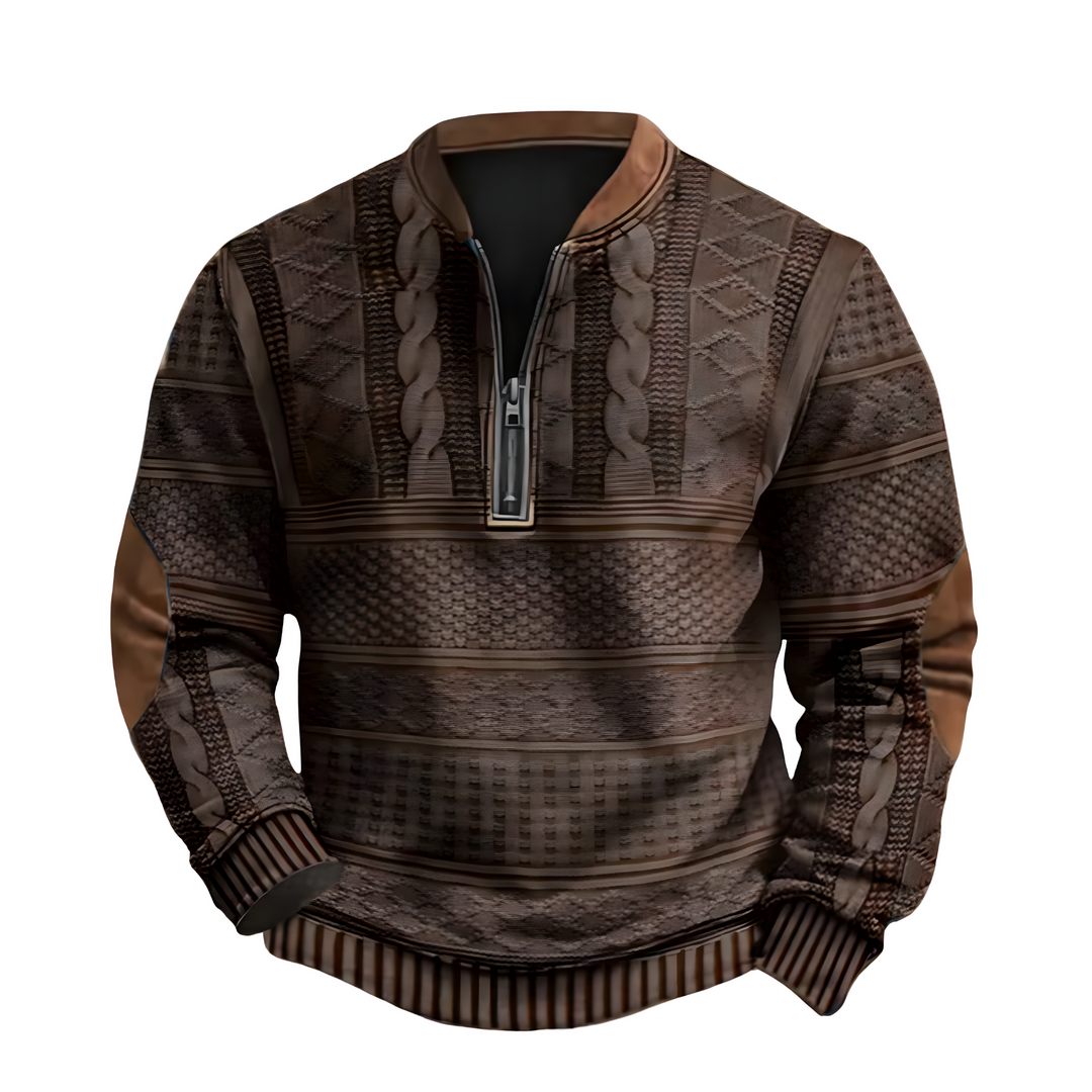 Adrian Strickpullover mit Reißverschlussdetail - Braun