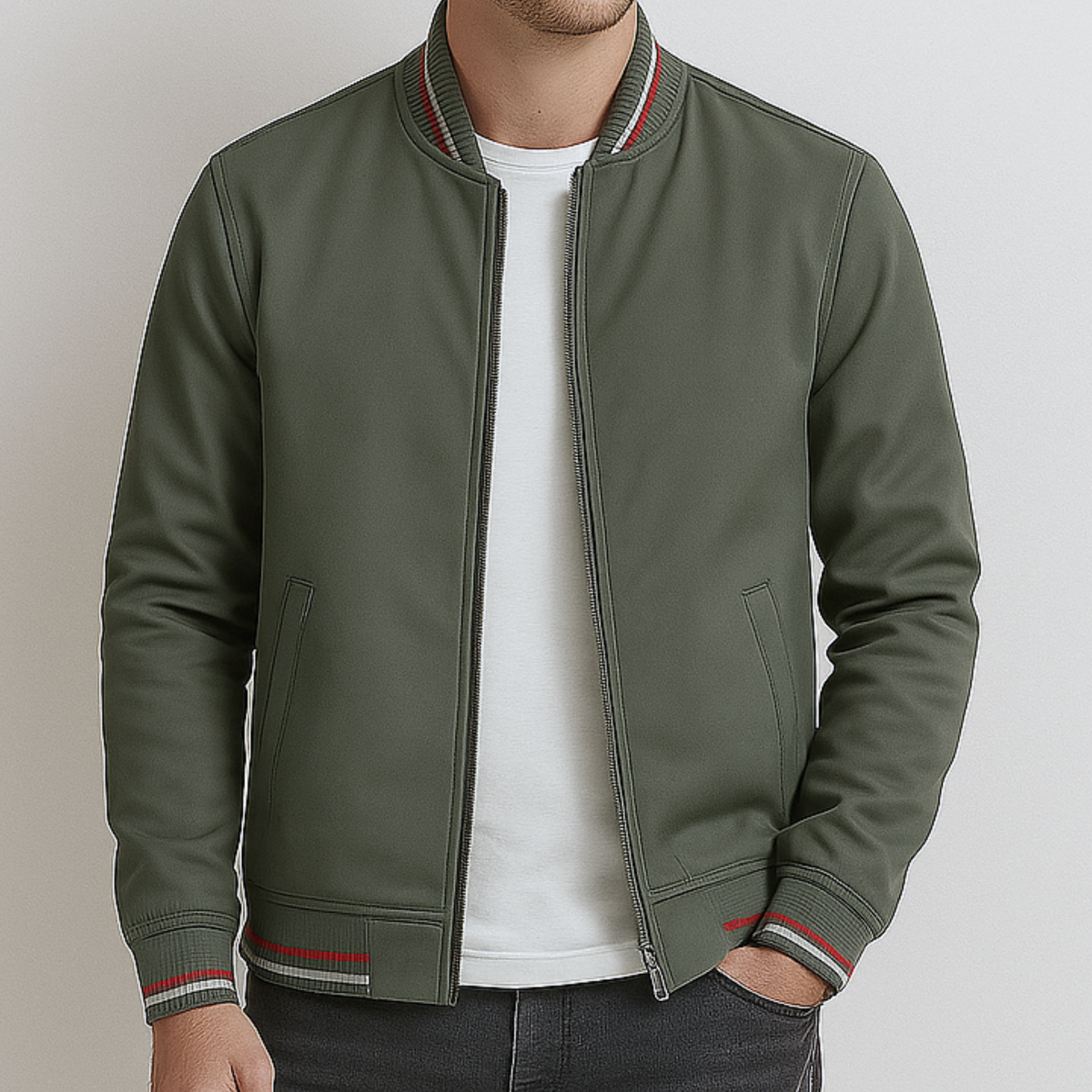 Maelisio Eleganter Bomber-Blouson mit Streifen - Oliv