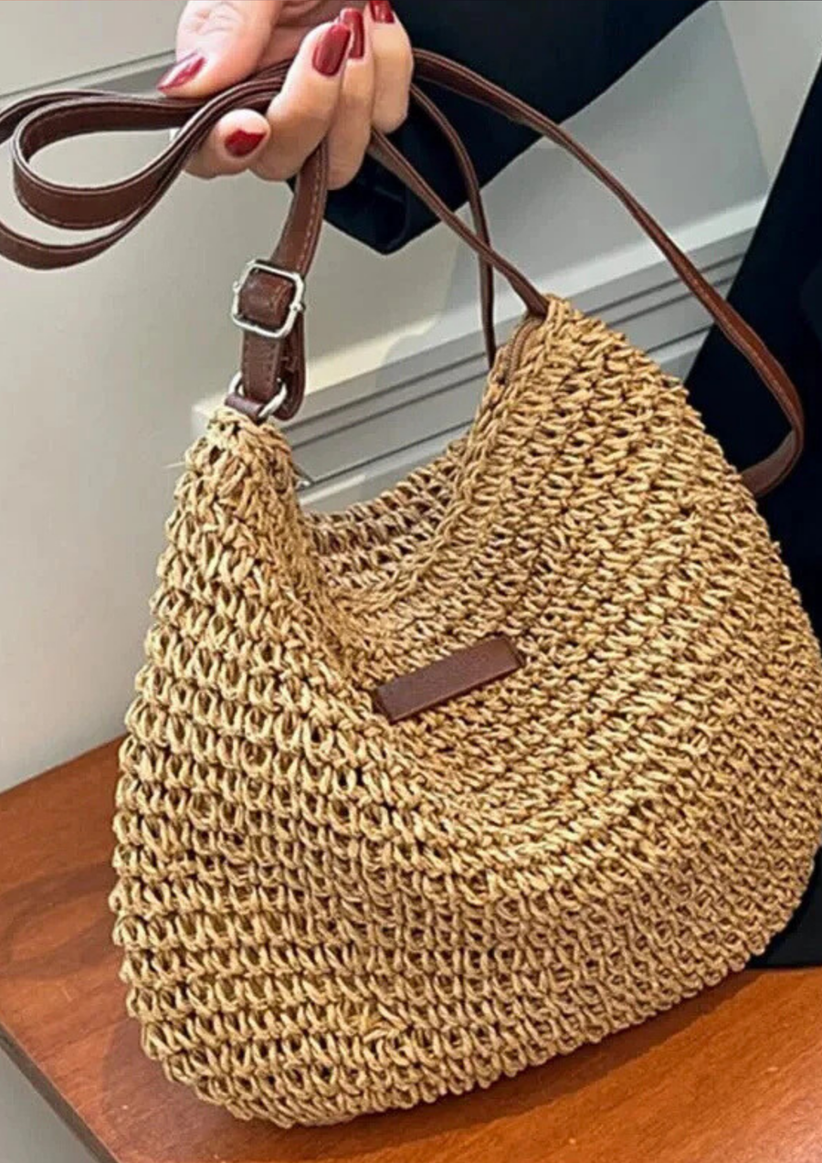 Eryln Straw Crossbody Bag in Khaki