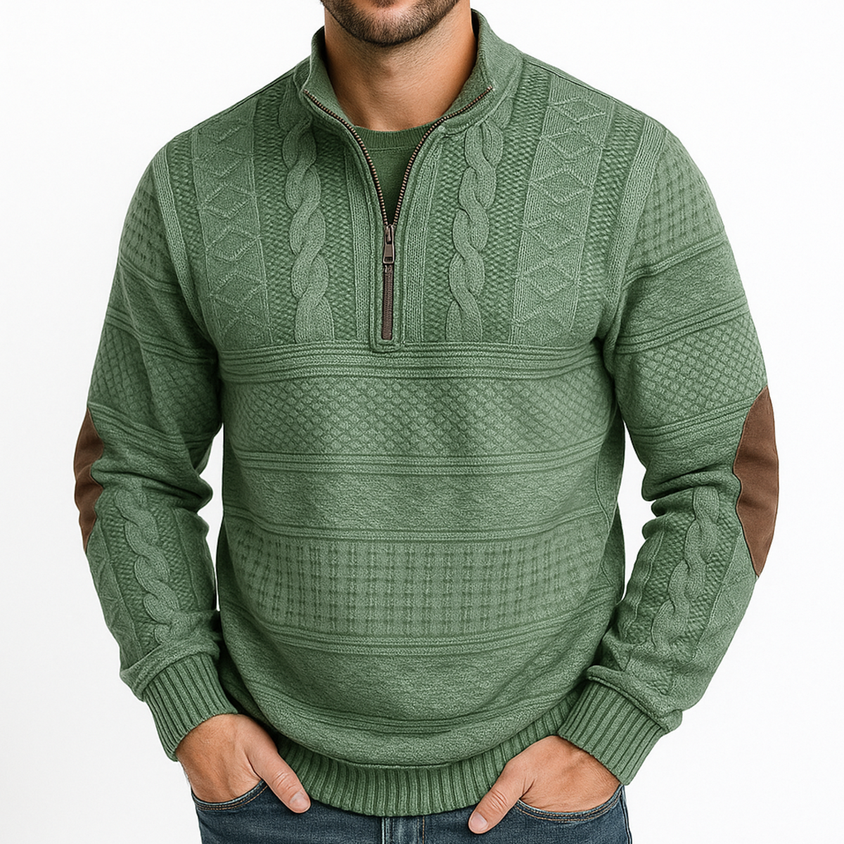 Adrian Strickpullover mit Reißverschlussdetail - Grün