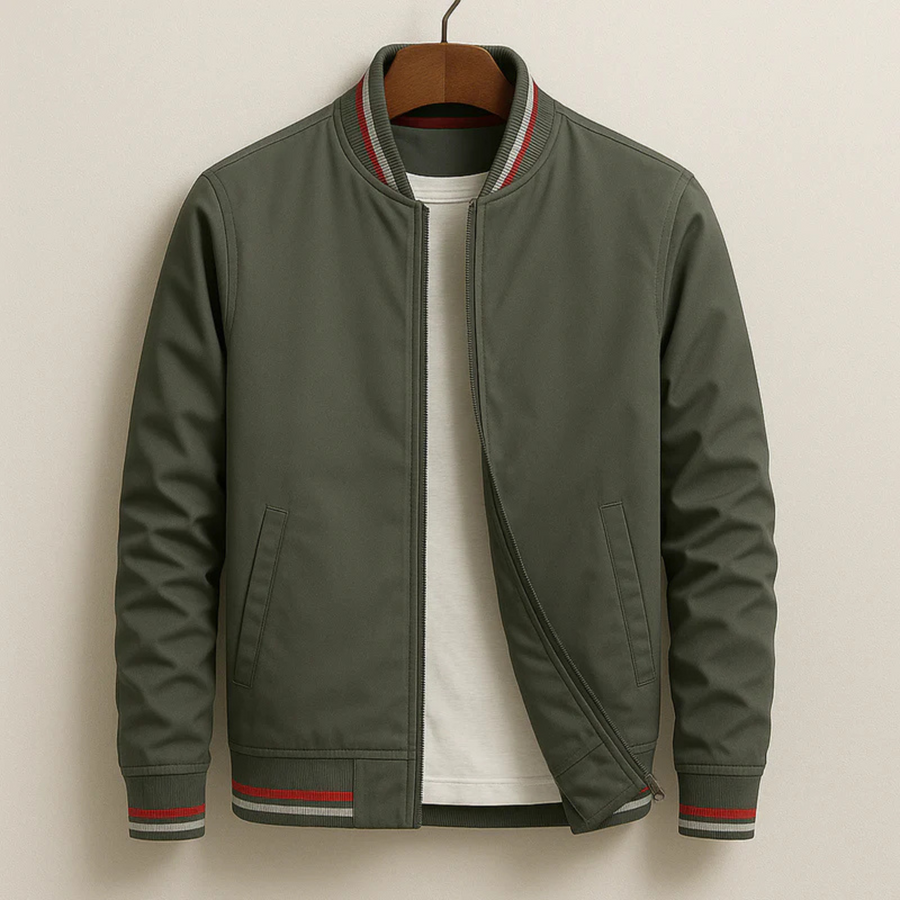 Maelisio Lightweight Striped Varsity Bomber Jacket - Olive