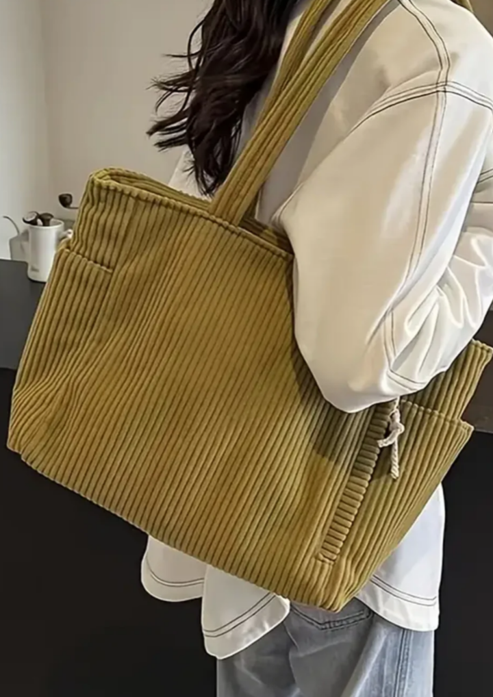 Elaria Gerippte Tragetasche mit Kordel-Detail - Senf