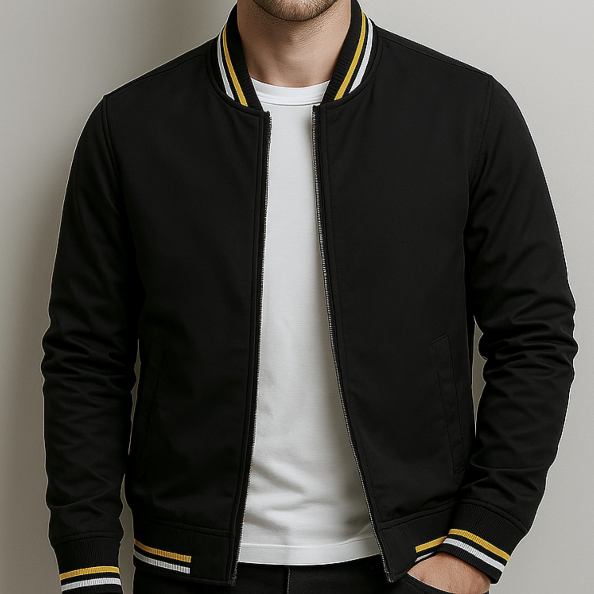 Maelisio Eleganter Bomber-Blouson mit Streifen - Schwarz
