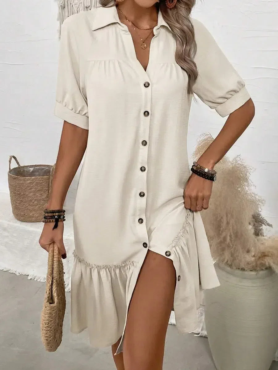 Victoria™ | Lässiges Button-Kleid mit Stufensaum