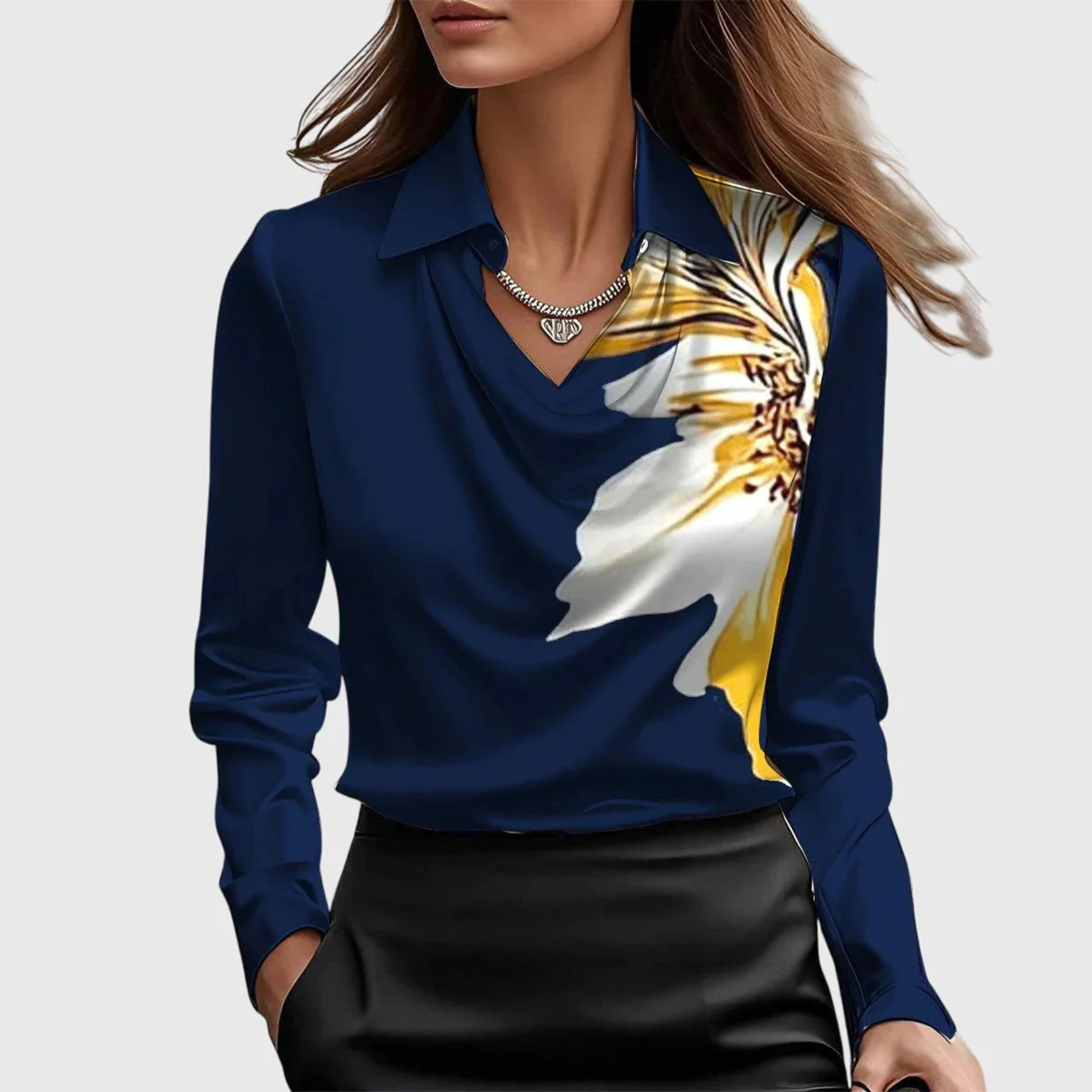 Lynn Elegante Bluse - Blau mit Blumenmuster