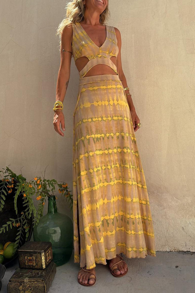 Vivienne – Boho-Chic Kleid mit Batikmuster und Schlitz