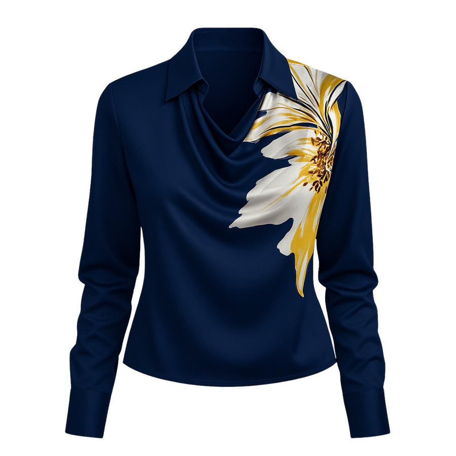 Lynn Draped Floral Blouse in Blue