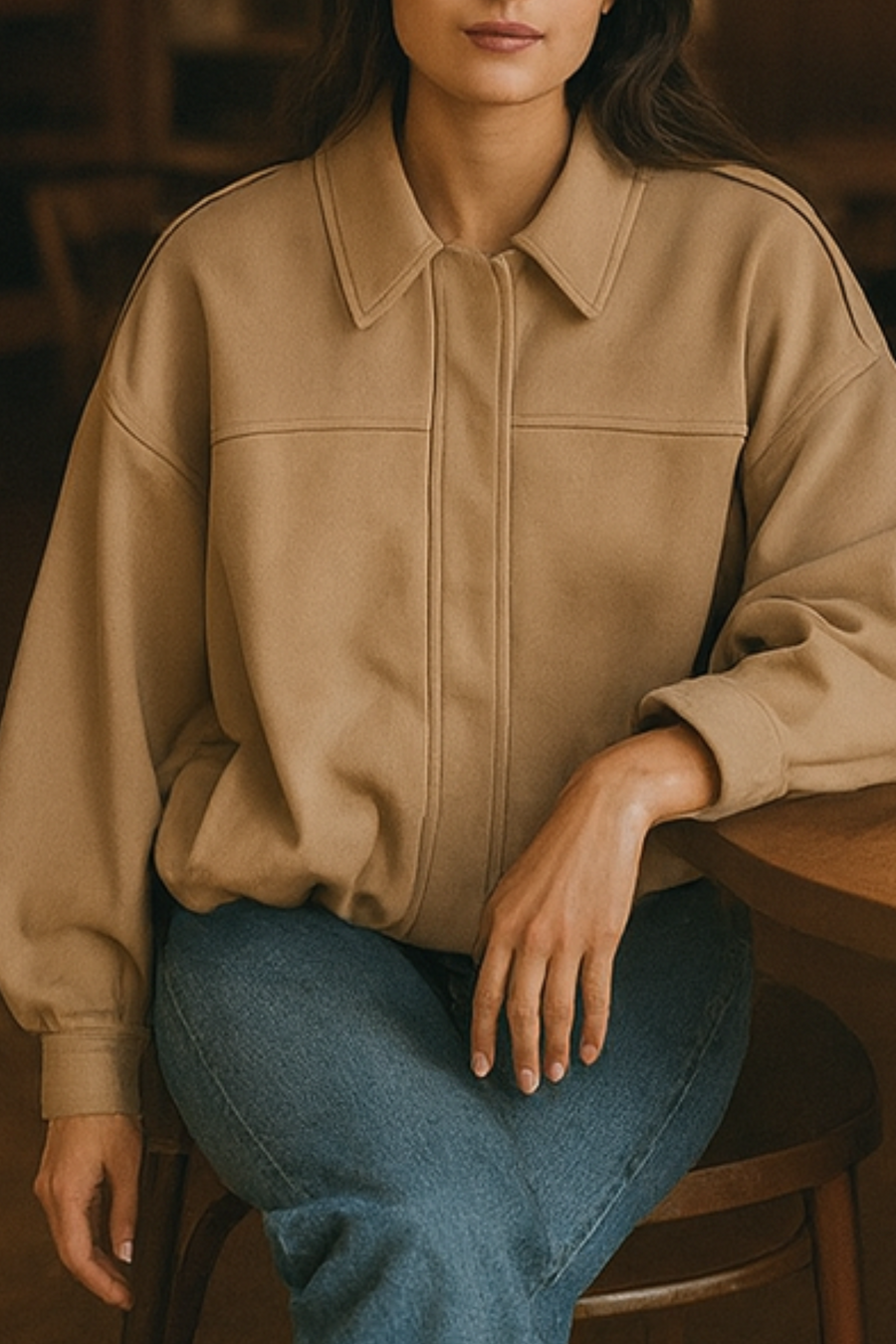 Nala Vintage Oversized Jacket in Beige