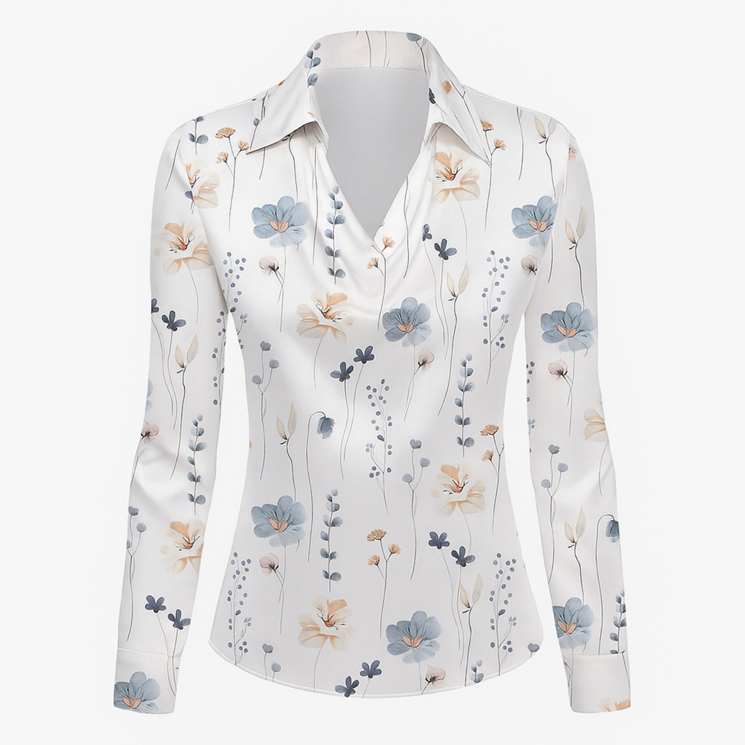 Lynn Elegante Bluse - Weiß mit Blumenmuster