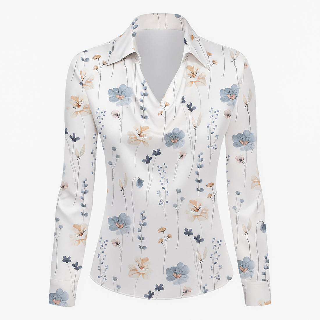 Lynn Elegante Bluse - Weiß mit Blumenmuster