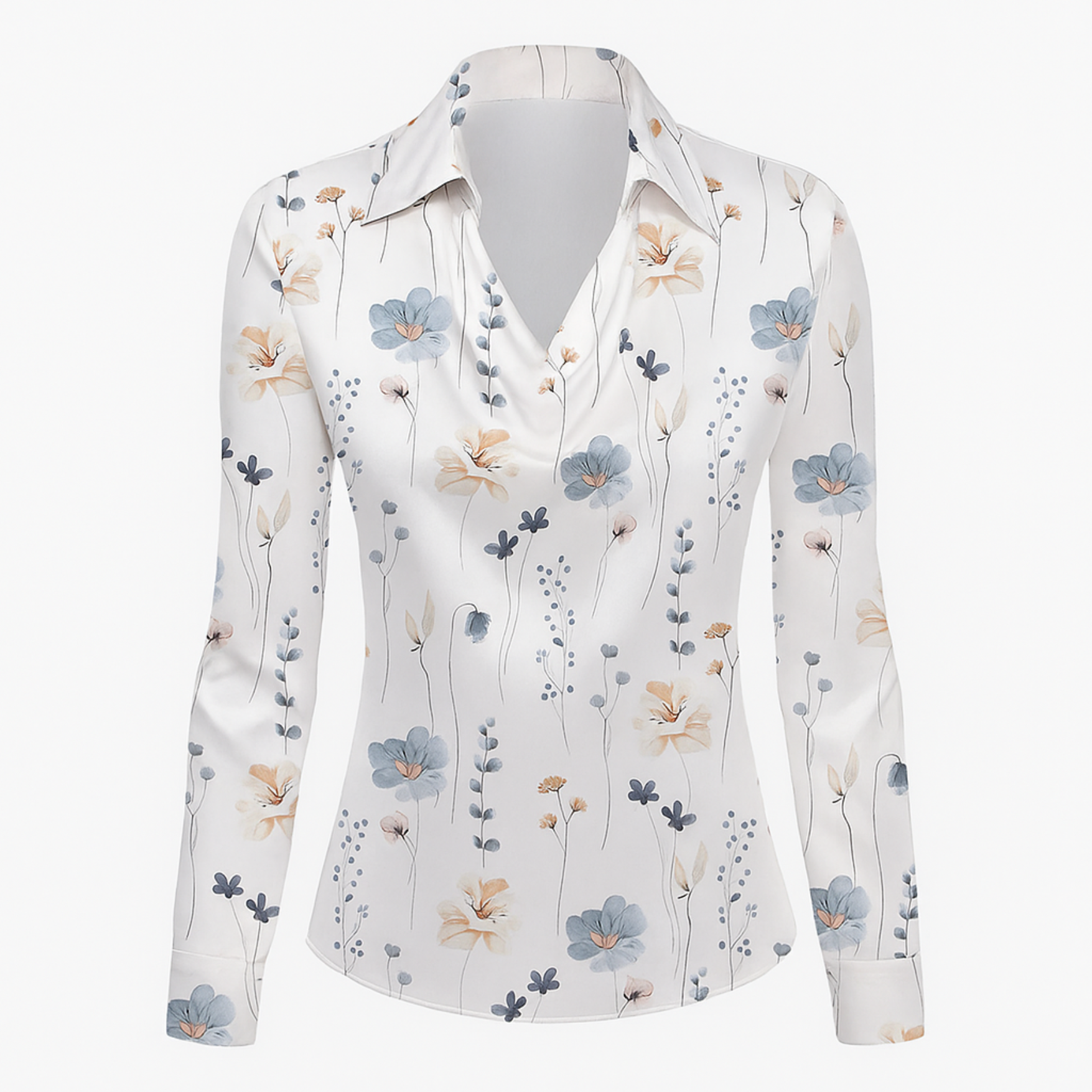 Lynn Elegante Bluse - Weiß mit Blumenmuster