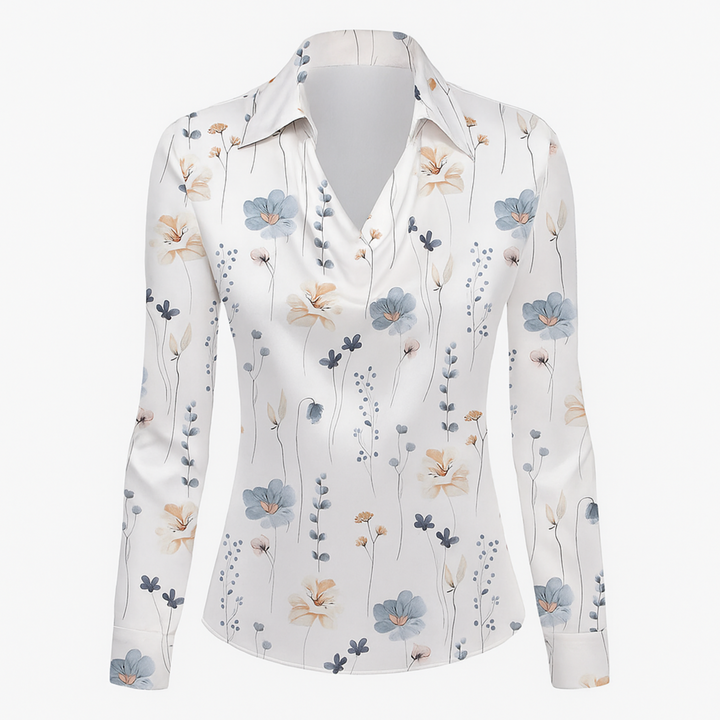 Lynn Elegante Bluse - Weiß mit Blumenmuster