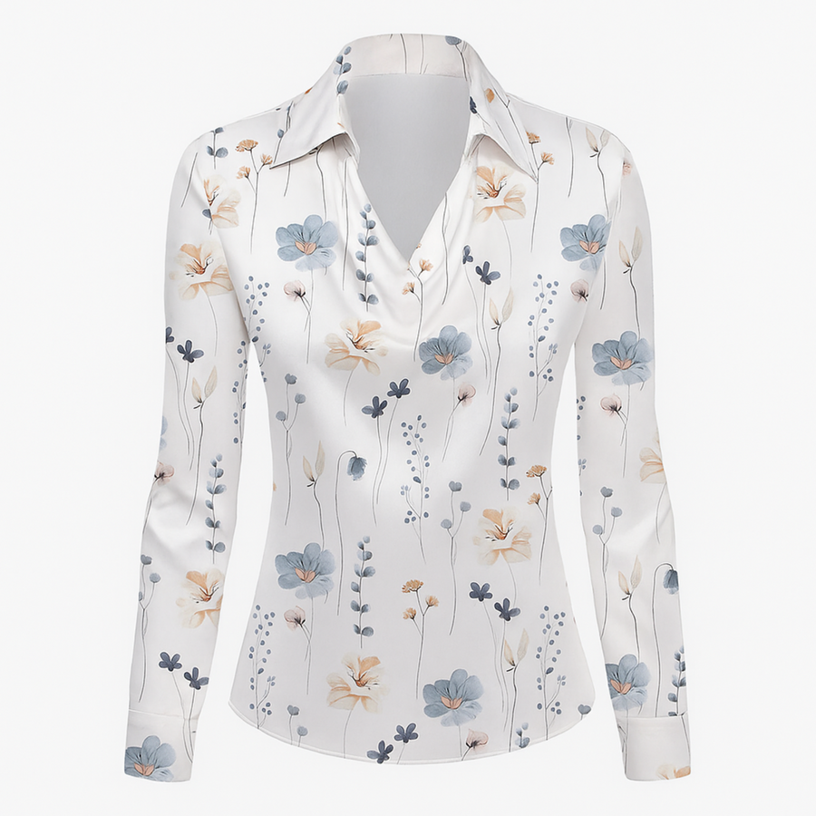 Lynn Elegant Blouse in White Floral