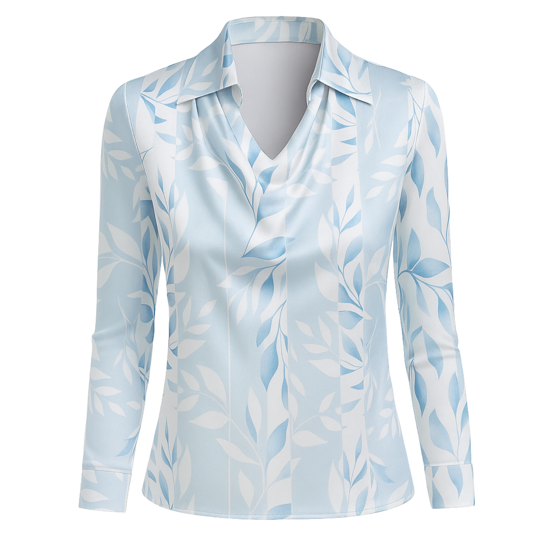 Lynn Elegante Bluse - Hellblau mit Blattmuster