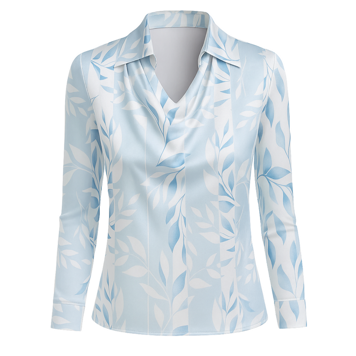 Lynn Elegante Bluse - Hellblau mit Blattmuster