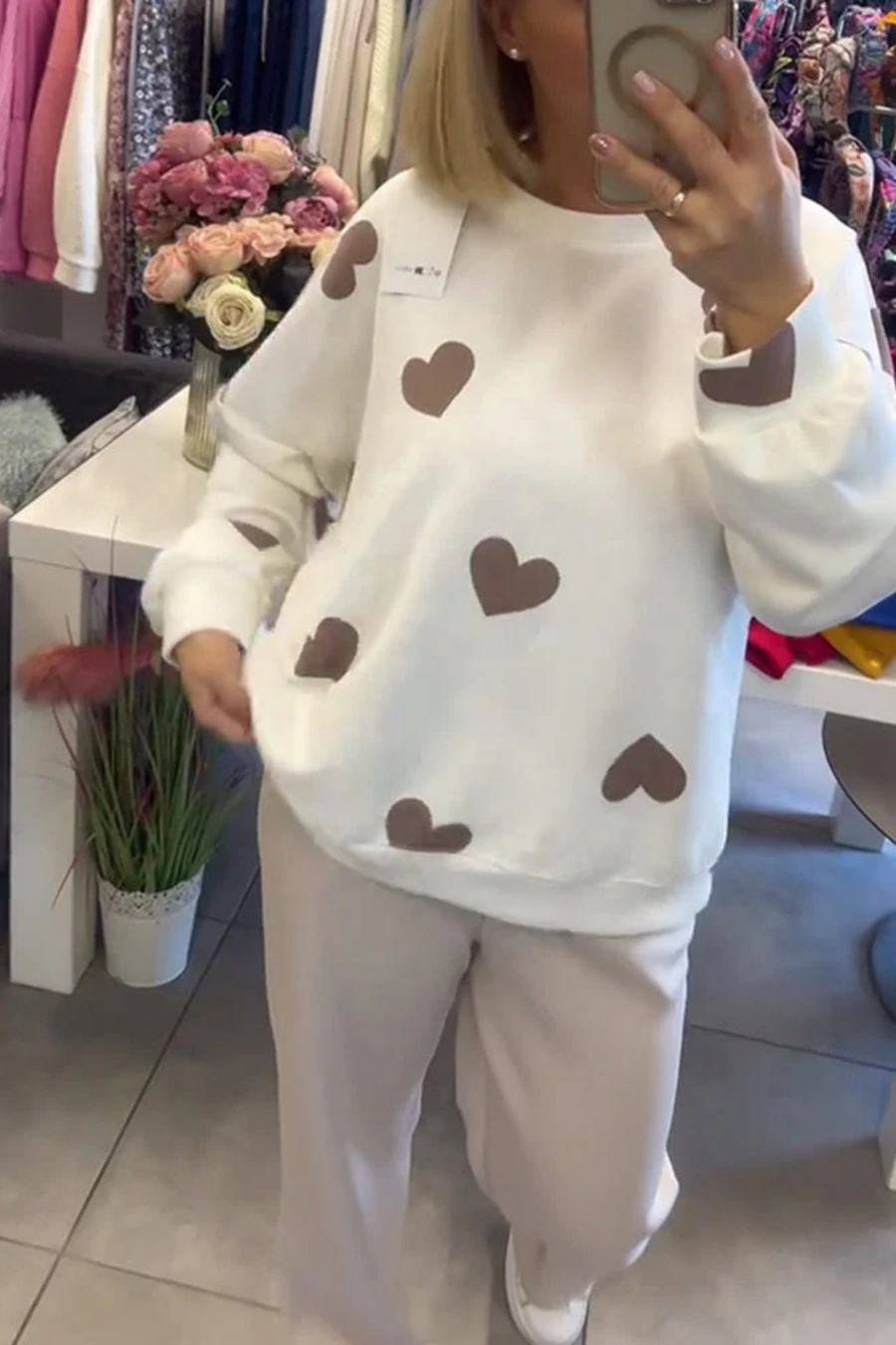 Maya Cotton-Blend Heart Print Sweater