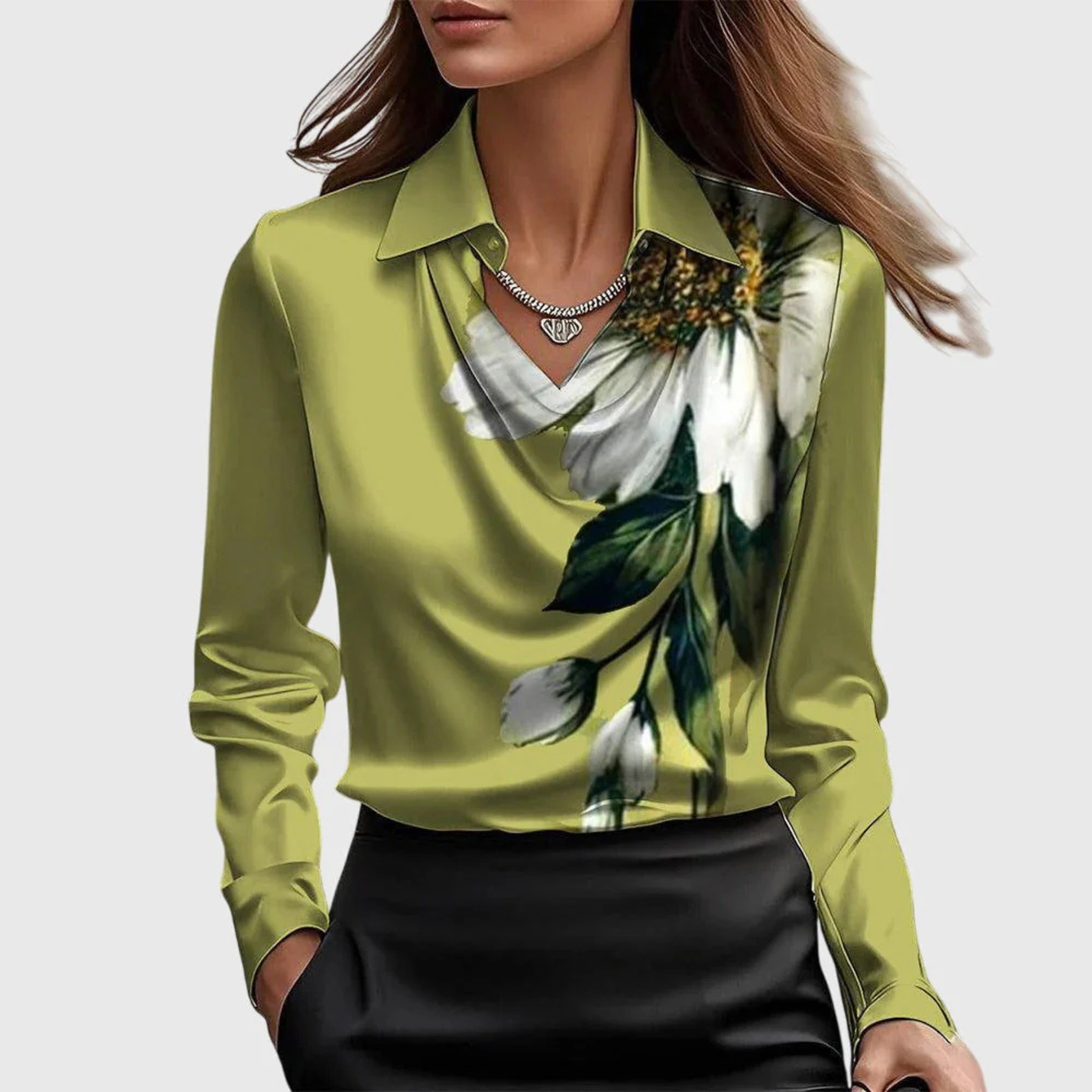 Lynn Elegante Bluse - Grün mit Blumenmuster