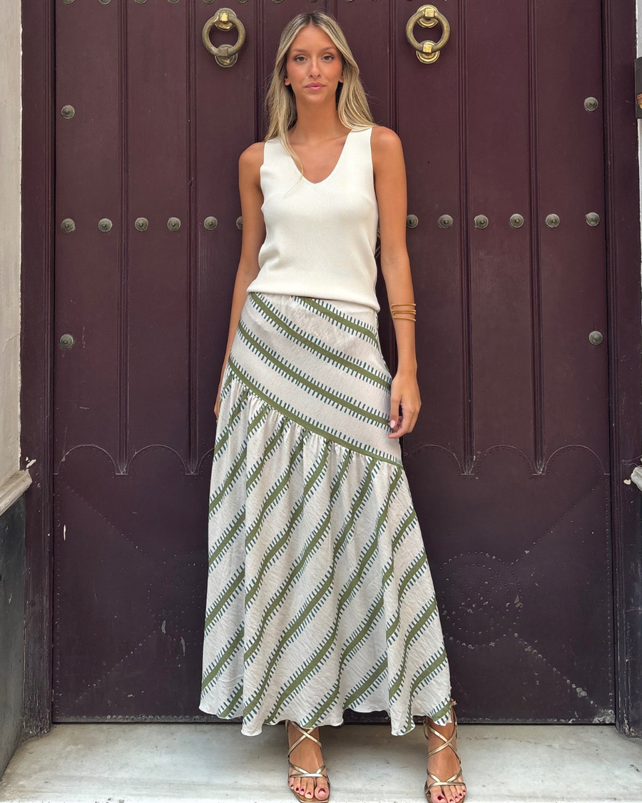Gisela Green Flowy Midi Skirt