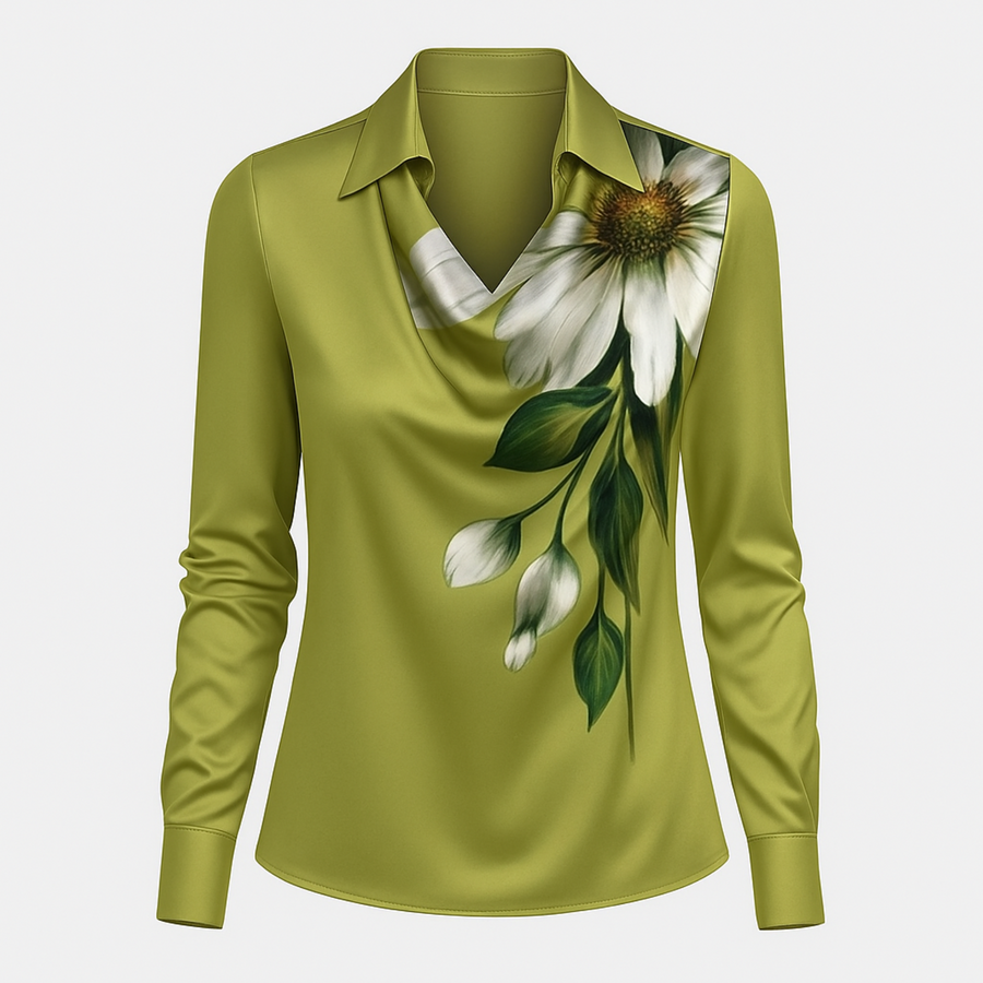 Lynn Elegant Shimmer Blouse in Green Floral