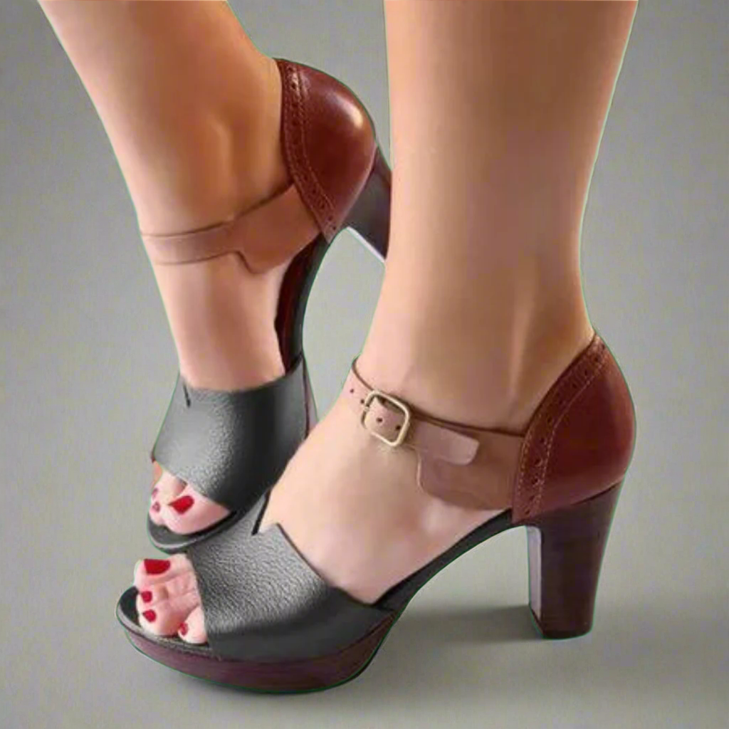 Miné™ | High Heel Premium Sandals in Korean Style with Color Block and Buckle