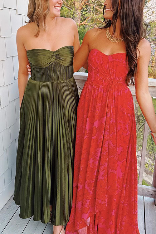 Elarine | Strapless Pleated Maxi Dress