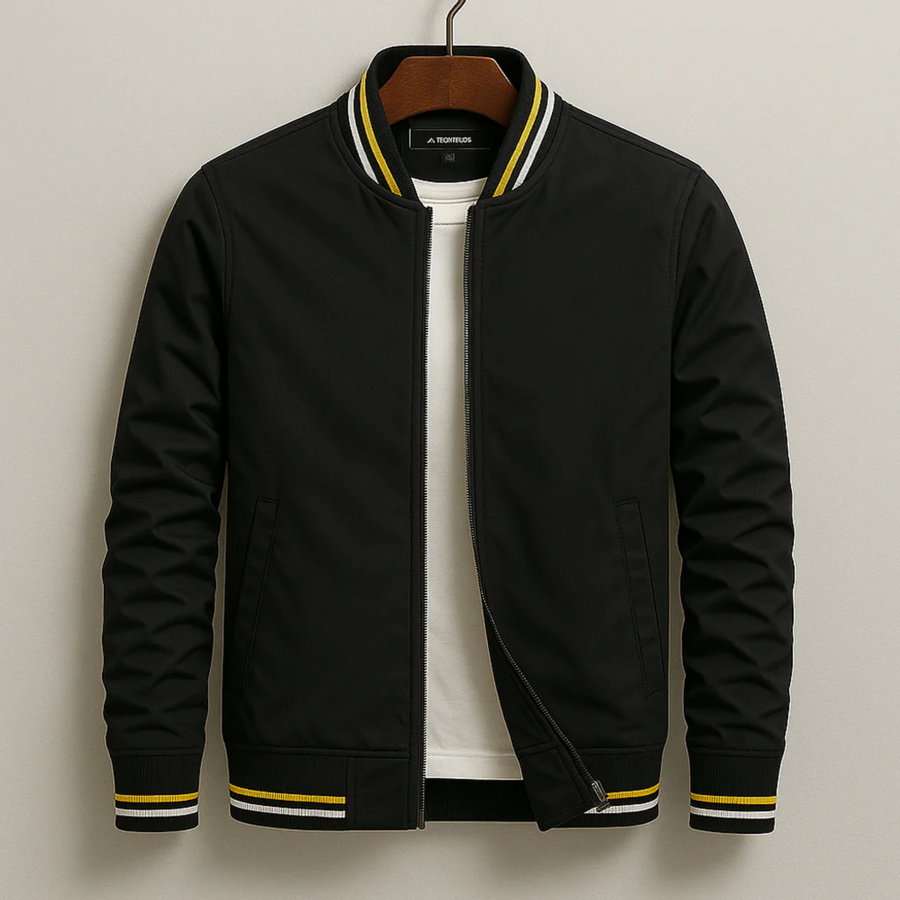 Maelisio Lightweight Striped Varsity Bomber Jacket - Black