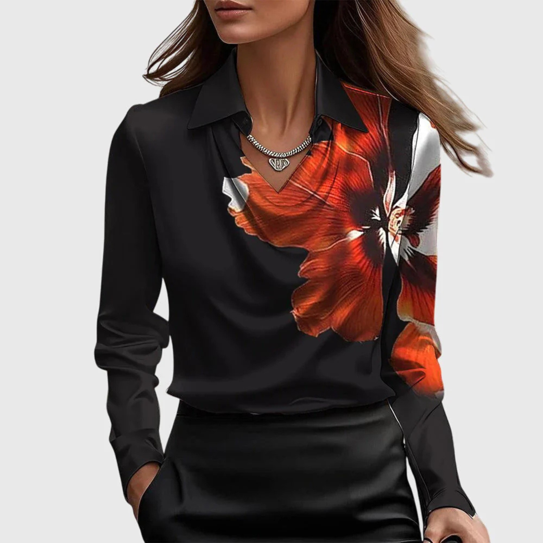 Lynn Elegante Bluse - Rot mit Blumenmuster