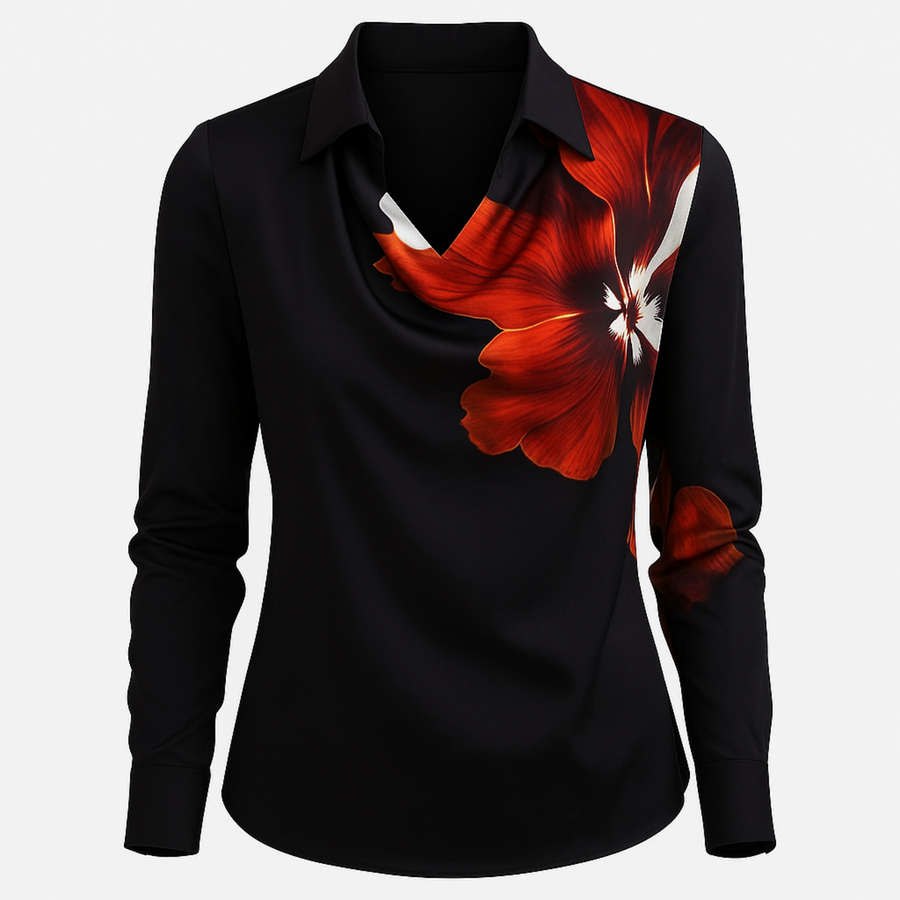 Lynn Draped Floral Blouse in Red