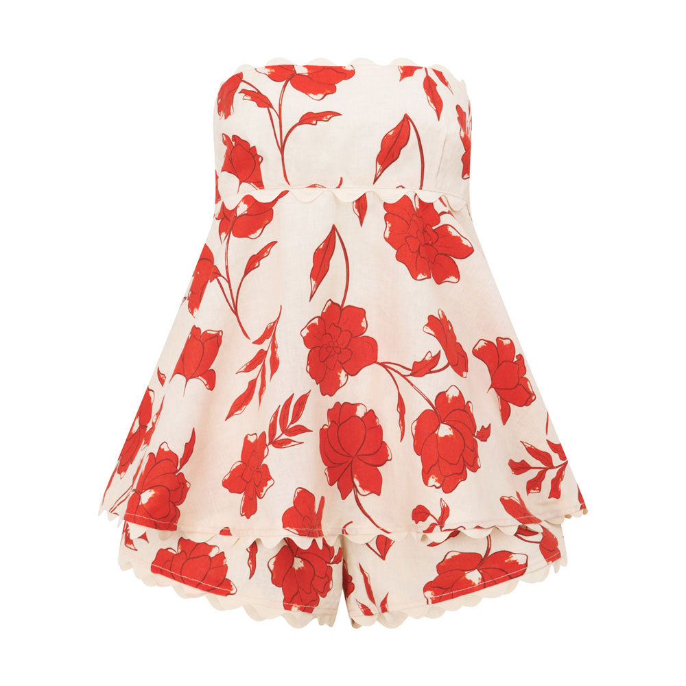 Rosella – Zweiteiliges Set mit Blumenmuster, Rüschentop und Shorts mit elastischer Taille und welligem Saum