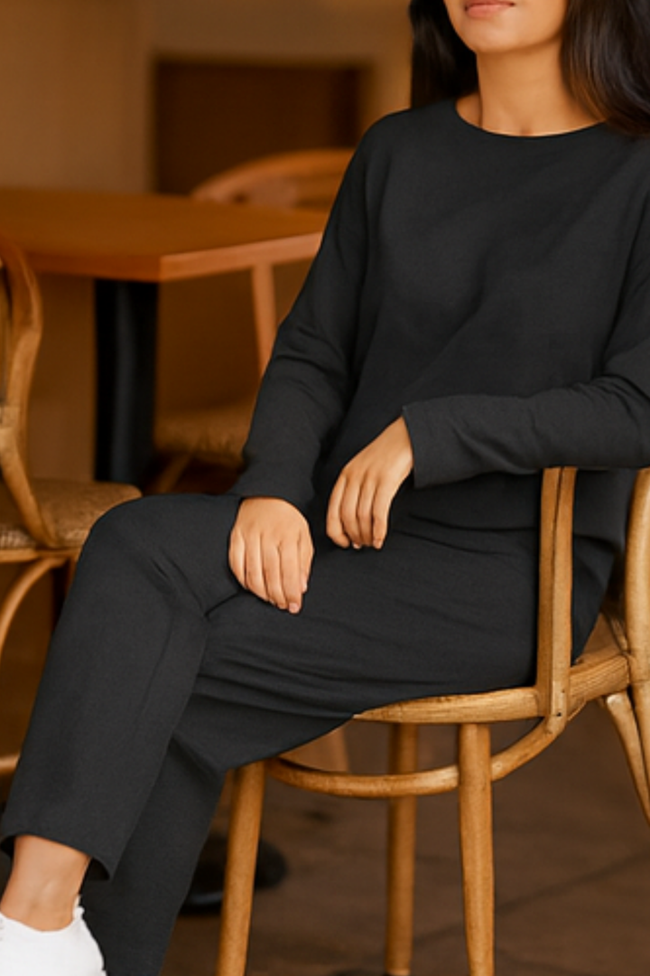 Alie Zweiteiler mit Rundhals & Langarm - Schwarz