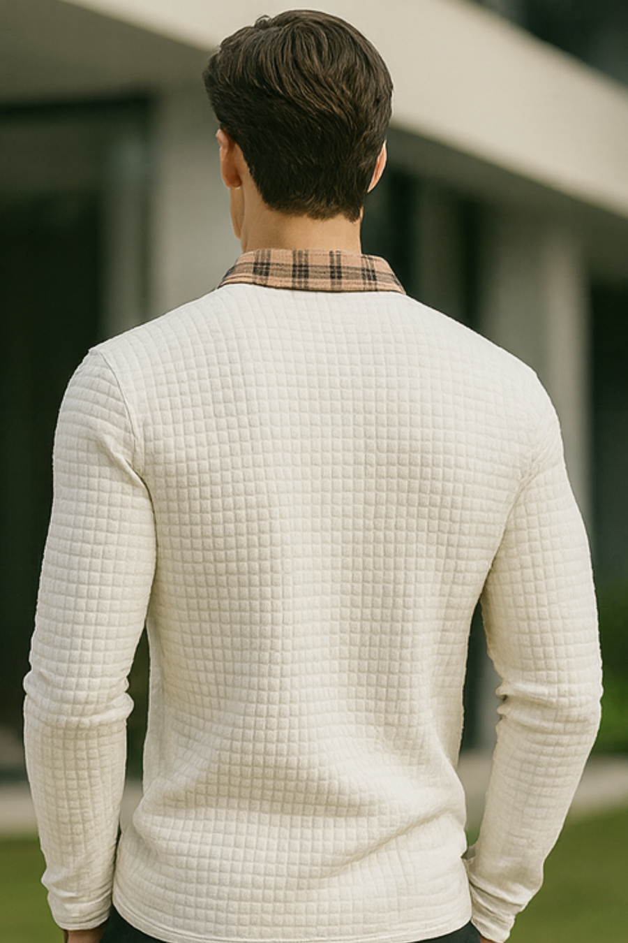 Joven Diamond-Pattern Knit Collared Polo Shirt Top