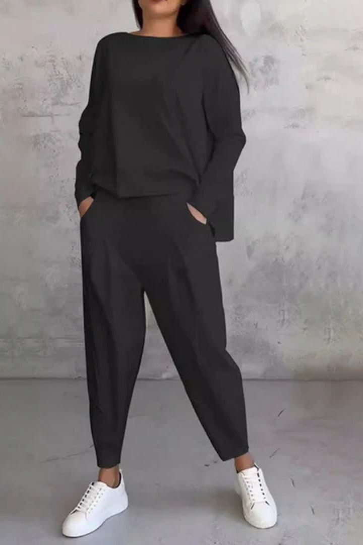 Alie Zweiteiler mit Rundhals & Langarm - Schwarz