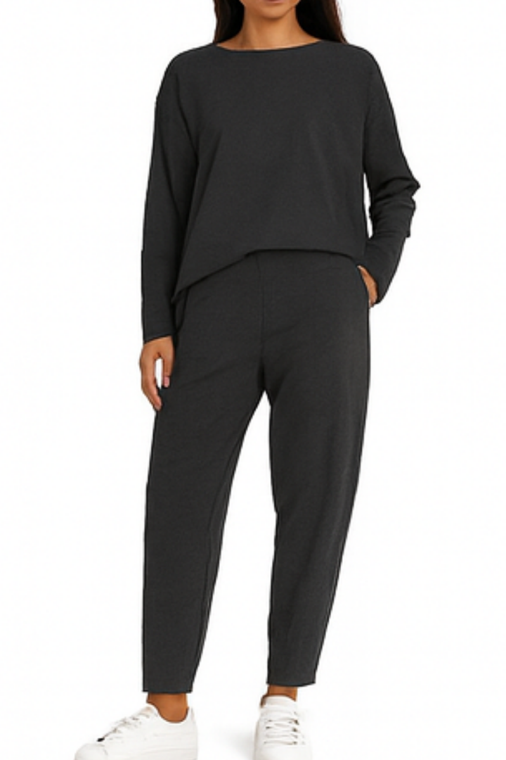 Alie Zweiteiler mit Rundhals & Langarm - Schwarz